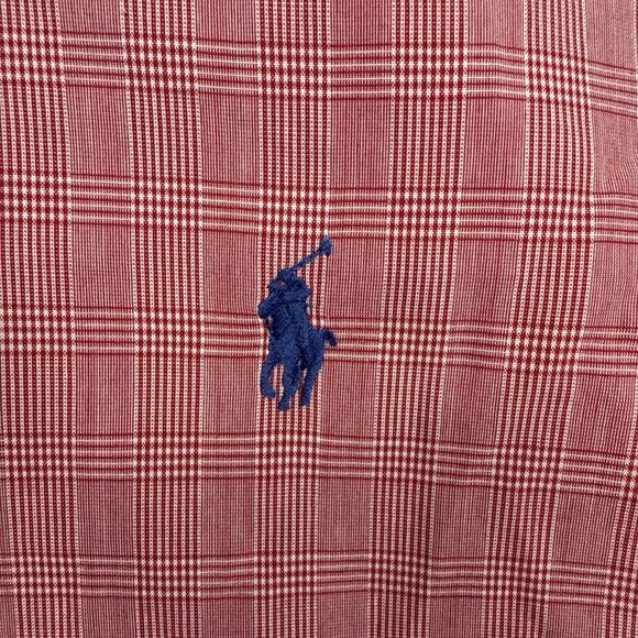 Ralph Lauren Shirt Mens 17 32/33 Coral Plaid Long Sleeve Button Down Pony Logo - Picture 2 of 6